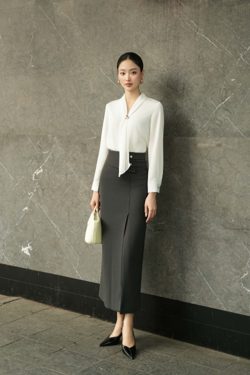 Sixdo White Silk Blouse